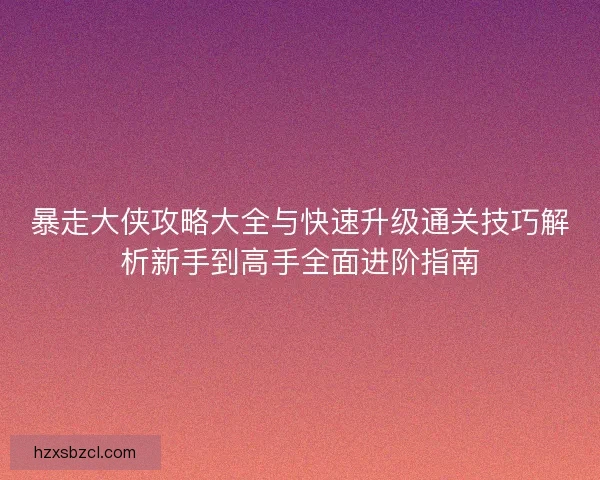 暴走大侠攻略大全与快速升级通关技巧解析新手到高手全面进阶指南